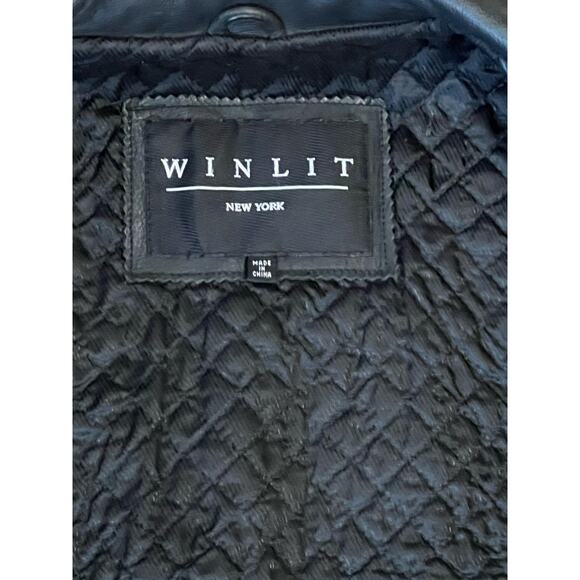 WINLIT Women's Large Classic Black Leather Button Down Coat Jacket Quilted - Picture 7 of 8